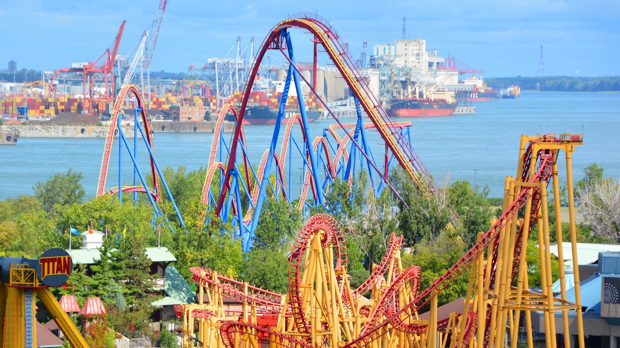 MONTREAL QUEBEC CANADA 09 07 21: La Ronde Round is an amusement park in Montreal, built as the entertainment complex for Expo 67, the 1967 world fair. Today, it is owned and operated by Six Flags.
