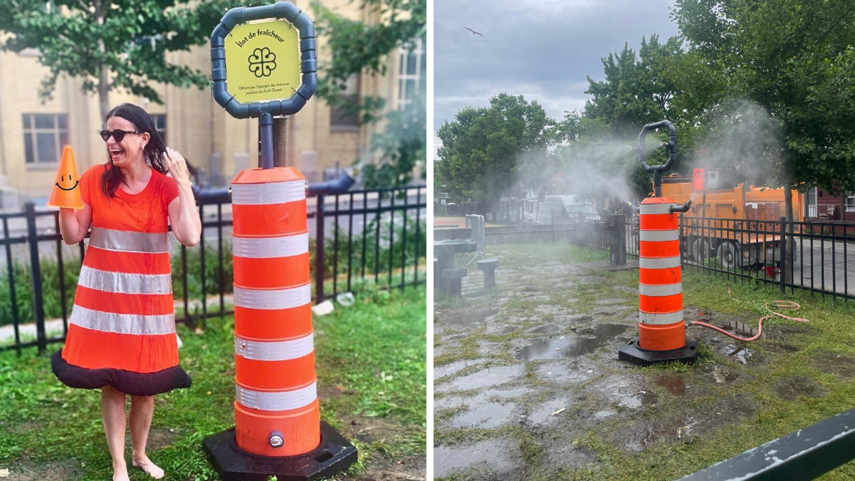 Montreal's new misting orange traffic cones.