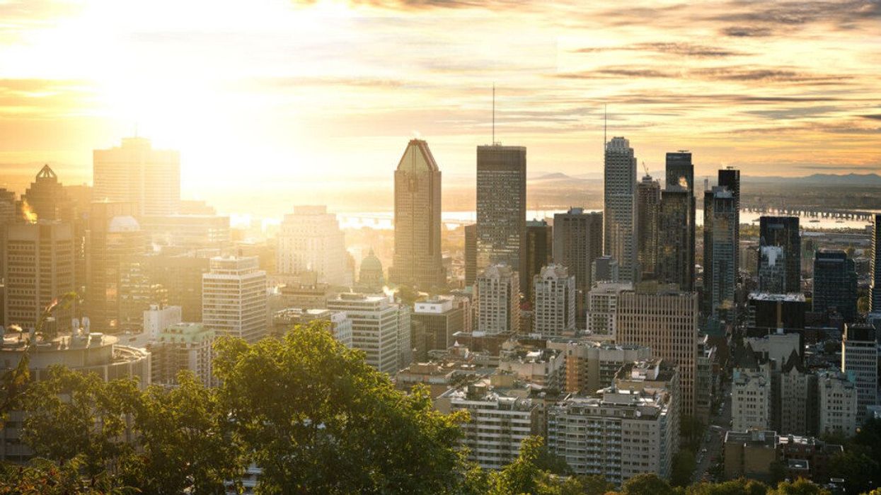 Montreal skyline at dawn from Mount Royal.