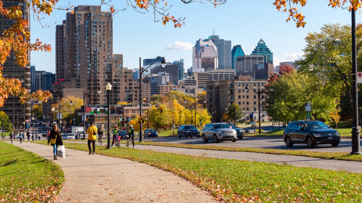 Montreal skyline from avenue du Parc in the fall.