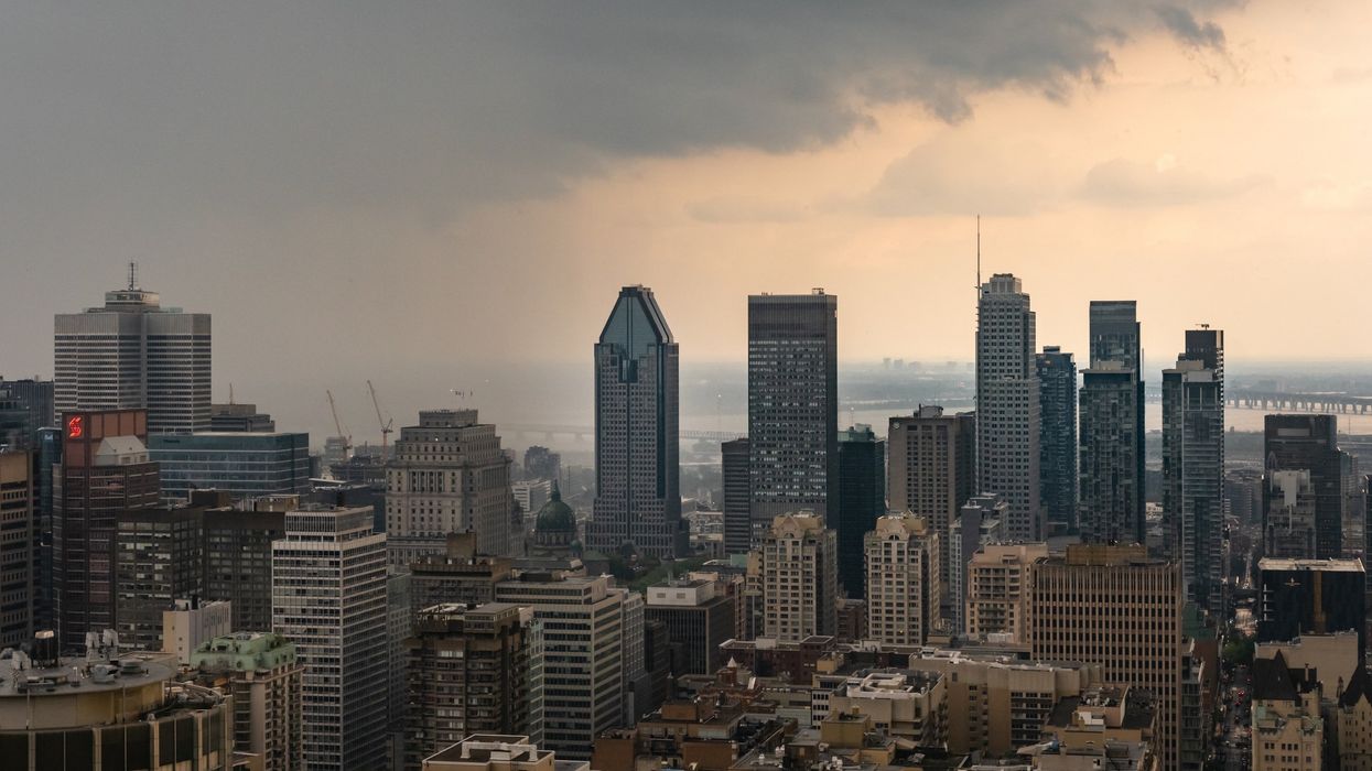 Montreal skyline on a cloudy, gloomy day (illustrative).