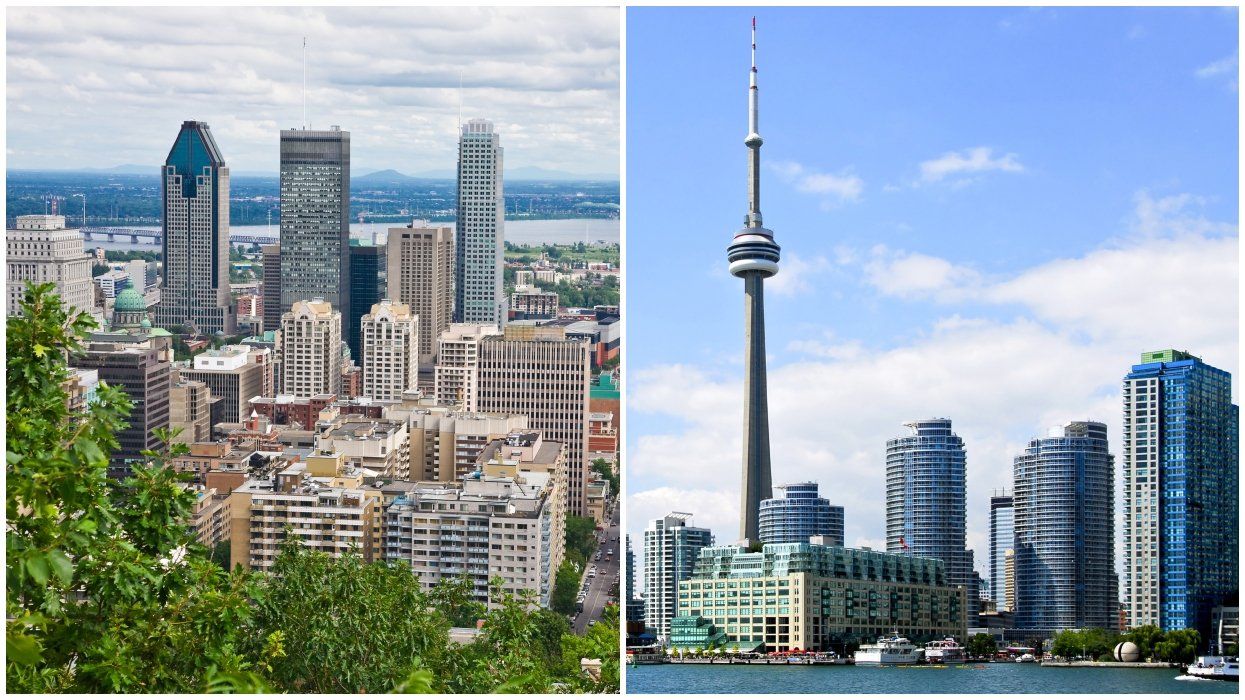 Montreal skyline. Right: The Toronto skyline