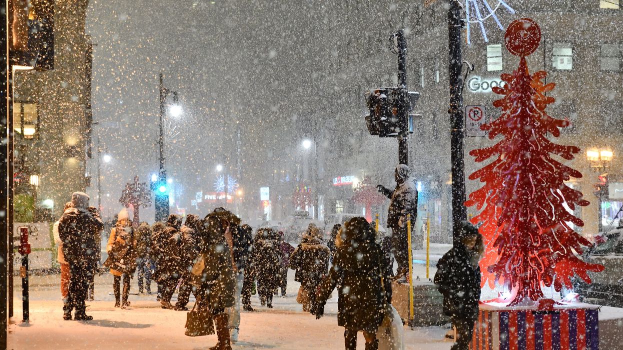 Montrealers shop amongst a flurry of snow.