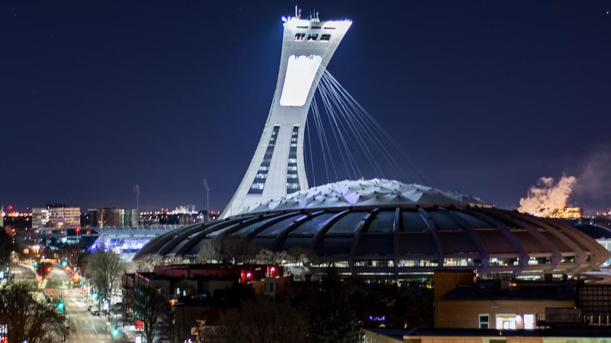 Nearly empty Montreal street next to the Olympic Stadium during curfew hours in January 2021.
