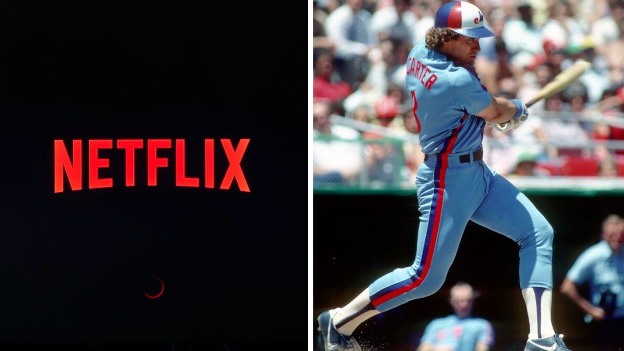 Netflix loading screen. Right: Montreal Expos catcher Gary Carter at bat.