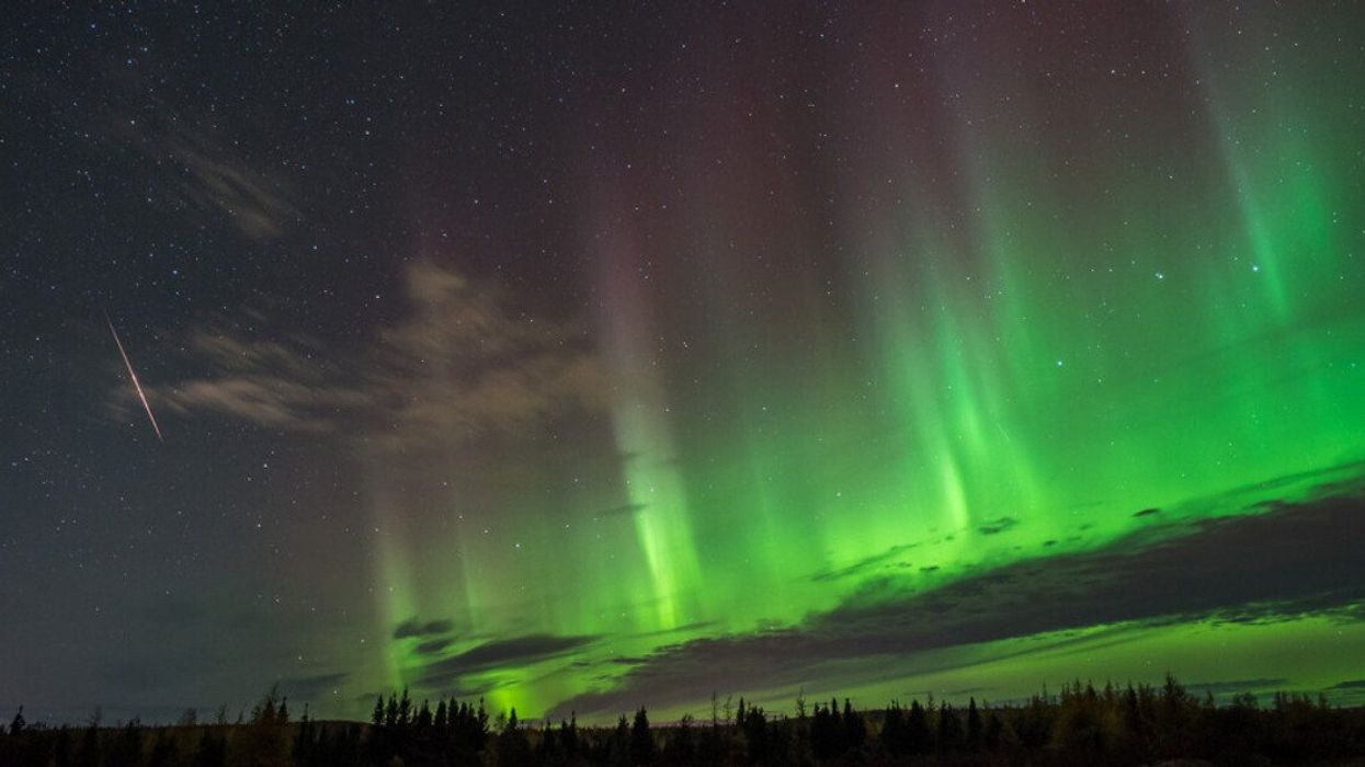 Northern Lights and a meteor over Fermont, Canada.