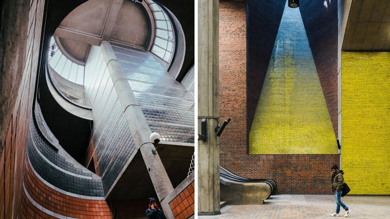 Outremont station on the Montreal metro. Right: A person talks on a cellphone inside Place Saint-Henri station on the Montreal metro.