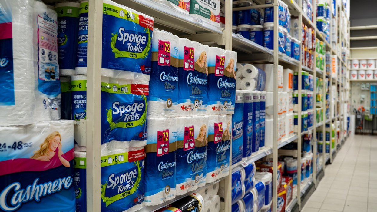 Paper towels and toilet paper at a Canadian store.
