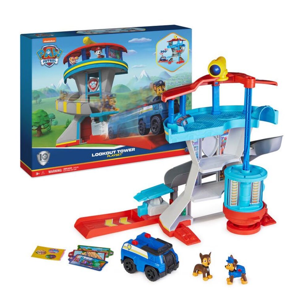 PAW Patrol Lookout Tower Playset with Toy Car Launcher, 2 Chase Action Figures, Chase's Police Cruiser and Accessories.