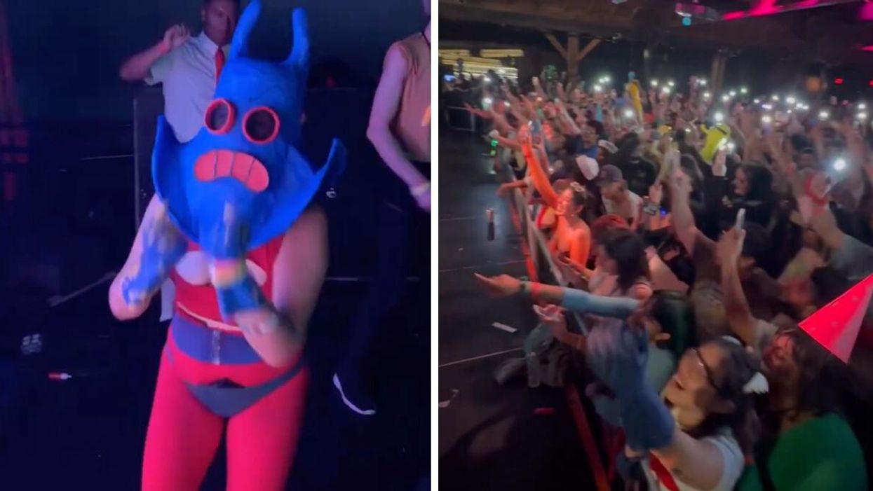 People in costumes dance at the Bikini Bottom Rave.
