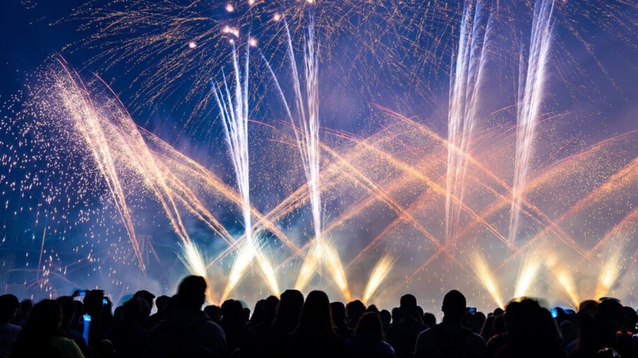 People in Montreal watching fireworks.