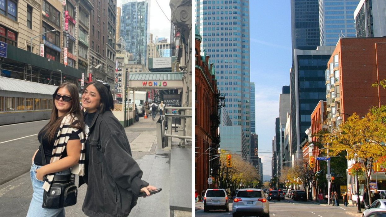 People in Toronto. Right: A street in Toronto.