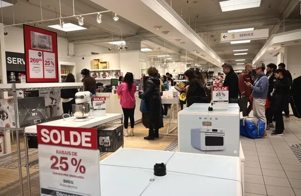 People line up at the Bay in Montreal.