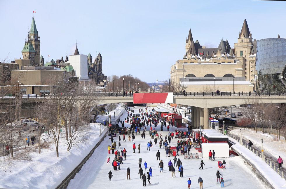 People skate on the Rideau Canal.