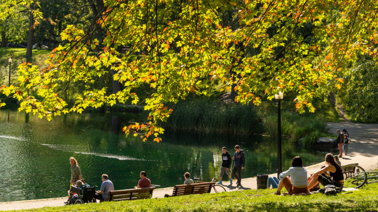 People taking advantage of a warm, sunny September day at Parc La Fontaine.