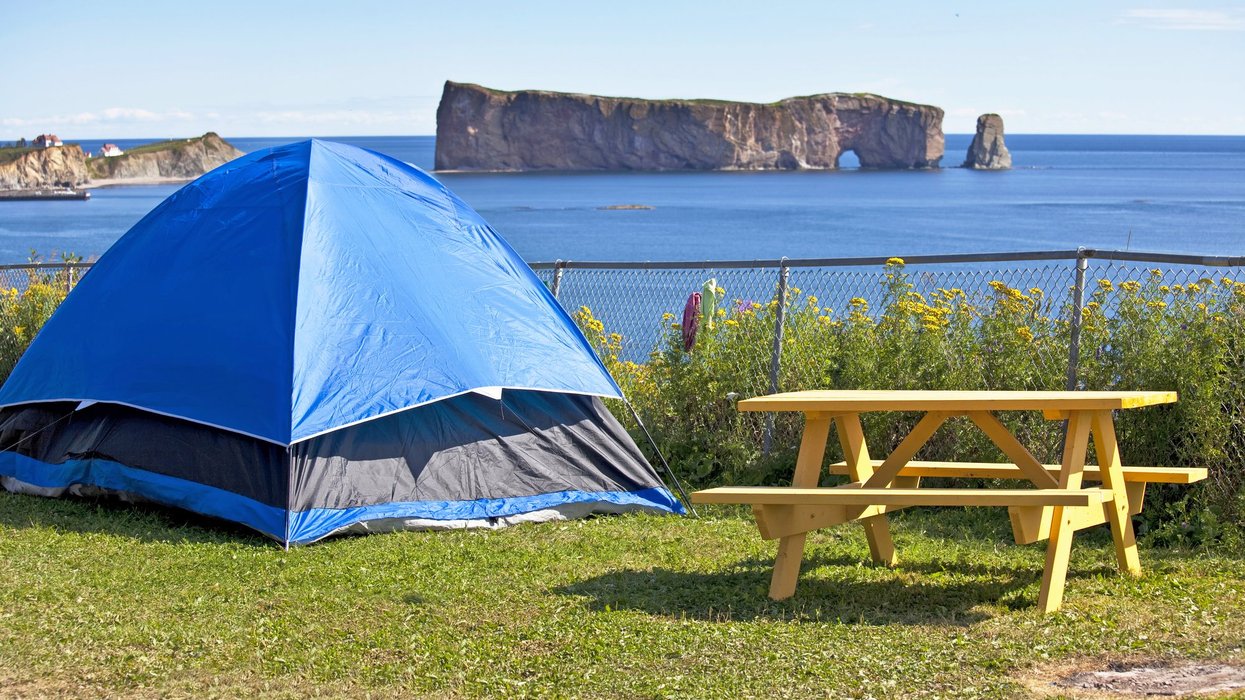Perce Rock Camping. Camping with a view of Perce Rock, Gaspe, Quebec, Canada.