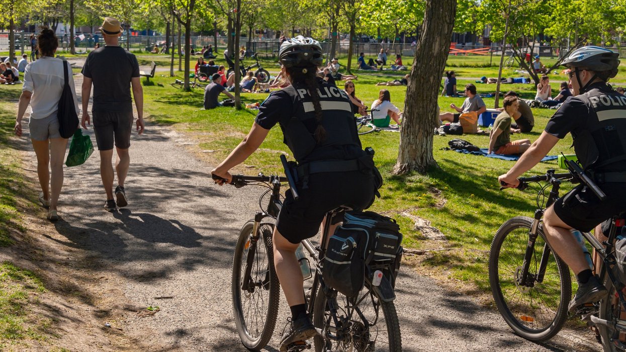 Police patrol Laurier park in Montreal.