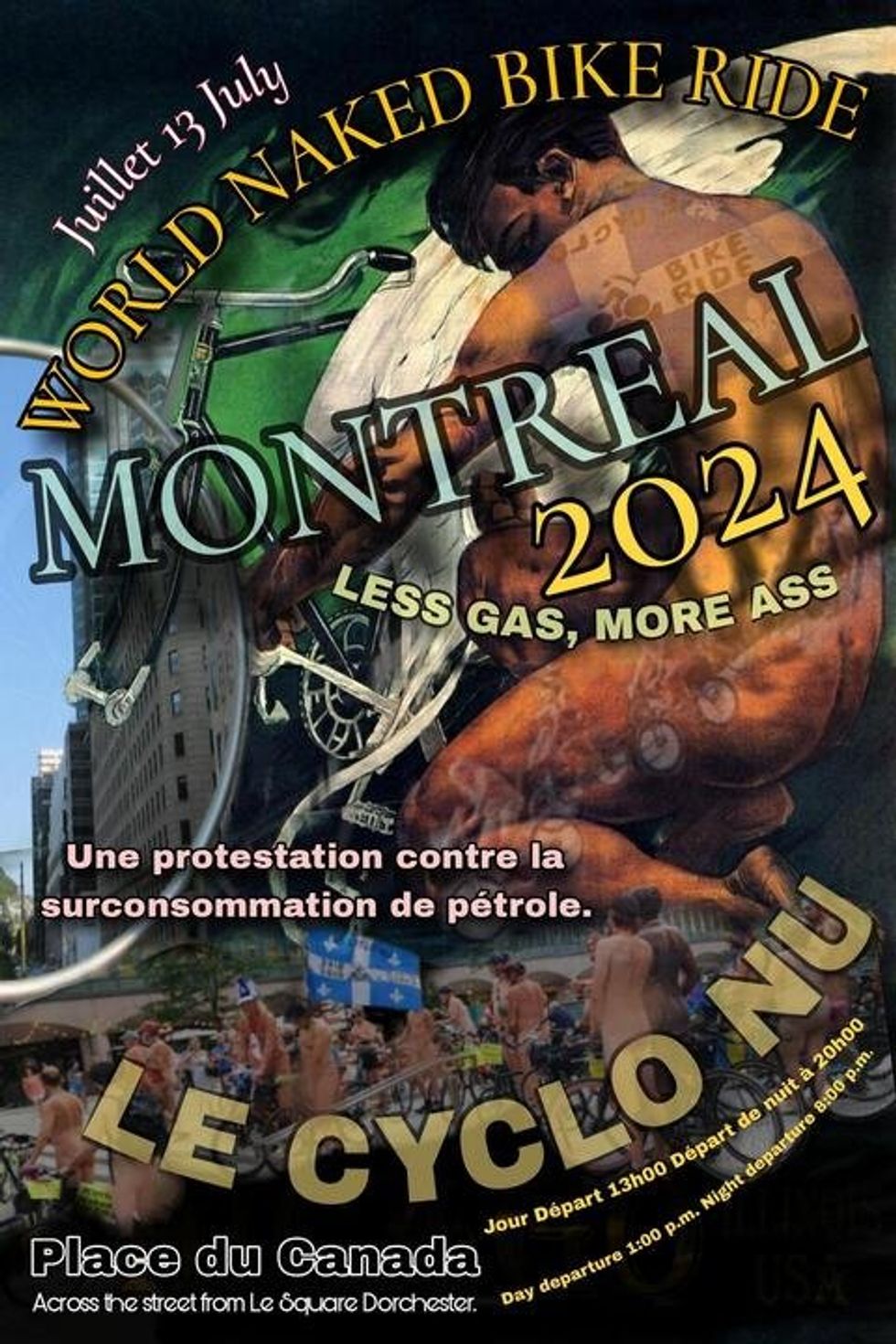 Poster for the World Naked Bike Ride Montreal 2024.