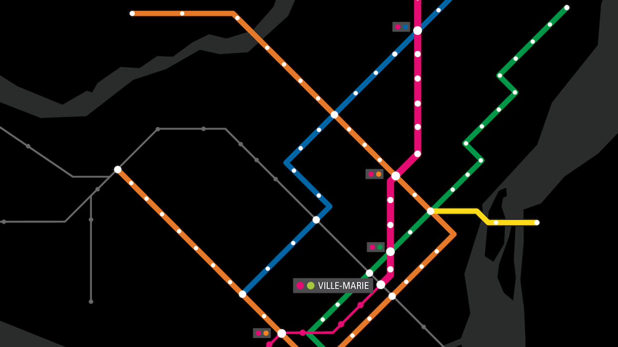 Projet Montréal's initial proposal for a pink metro line route.