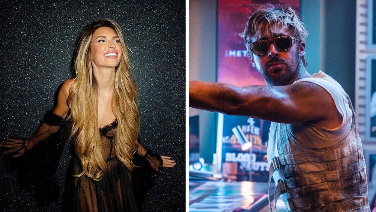 Promo photo of Elisabeth Rioux. Right: Film still of Ryan Gosling.