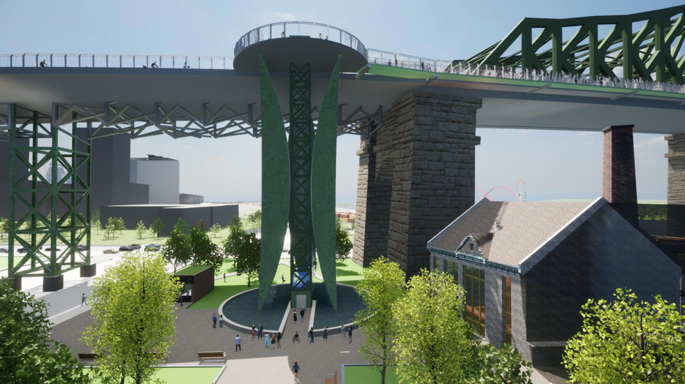 Proposed elevator connecting Montreal's Jacques Cartier Bridge to Place Craig.