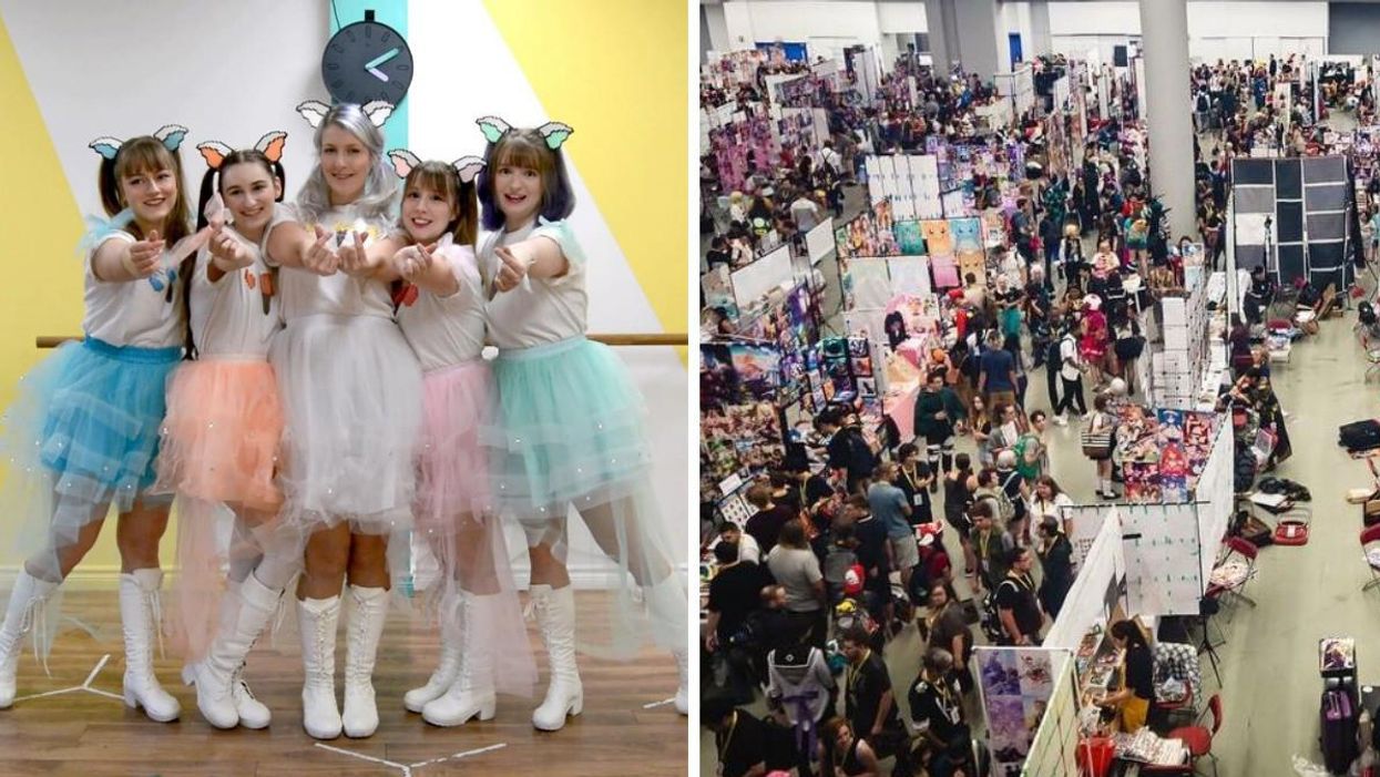 Quebec-based J-Pop idol group Ice Qream. Right: The packed convention floor at Palais des Congrés.