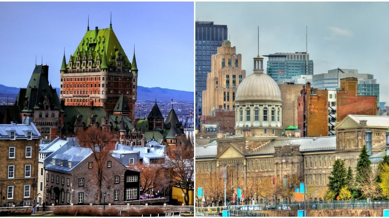 Quebec City skyline. Right: Montreal skyline.