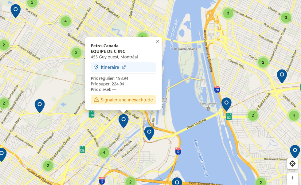 Quebec's new gas price tracking website. 