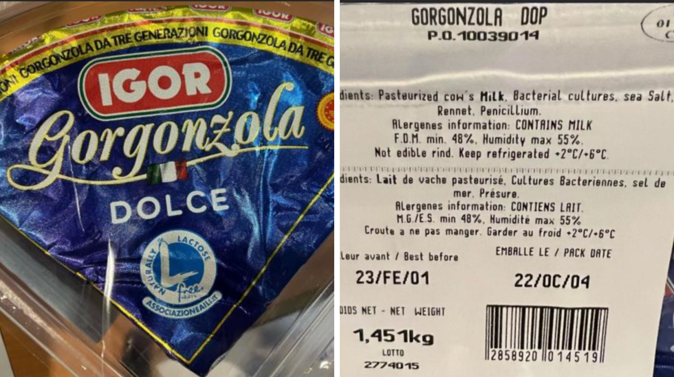 Recalled Gorgonzola cheese.