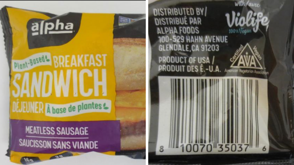 Recalled meatless breakfast sandwich.