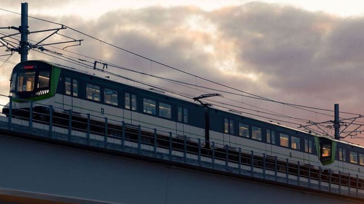 REM train against a cotton candy sky.