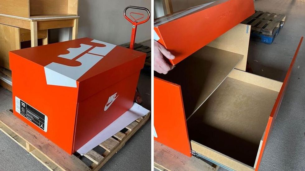 Replica of shoe box.