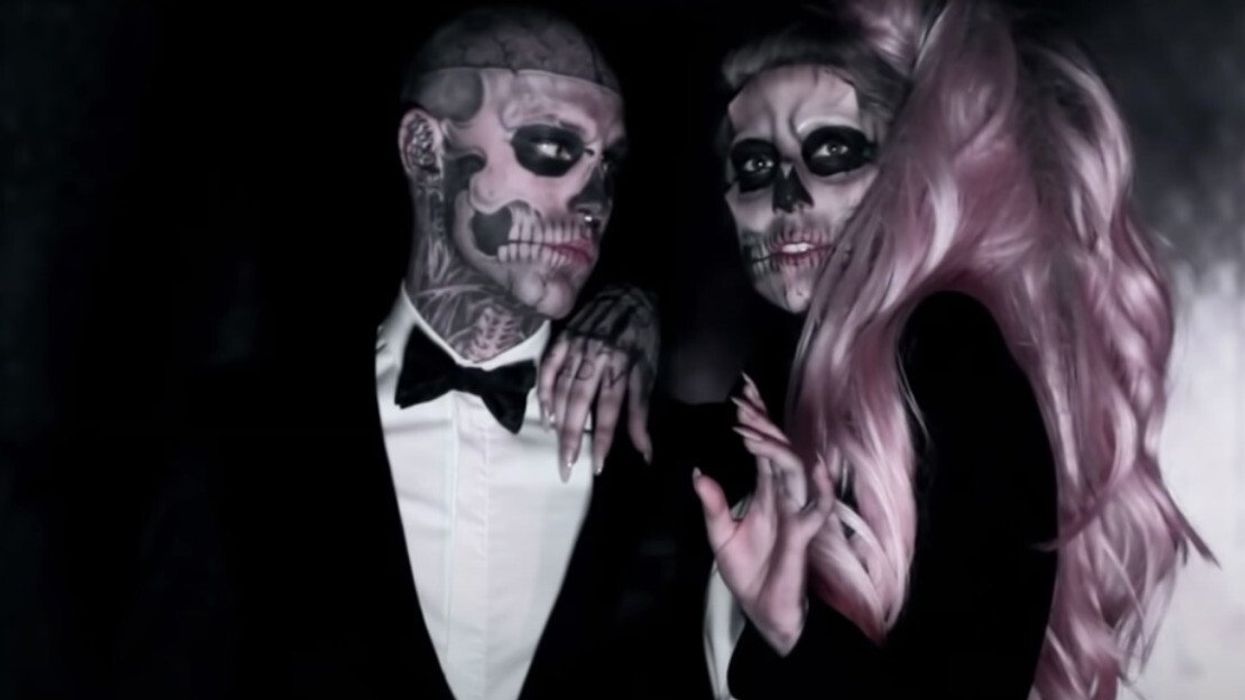 Rick Genest, also known as Zombie Boy, with Lady Gaga in her "Born This Way" music video.