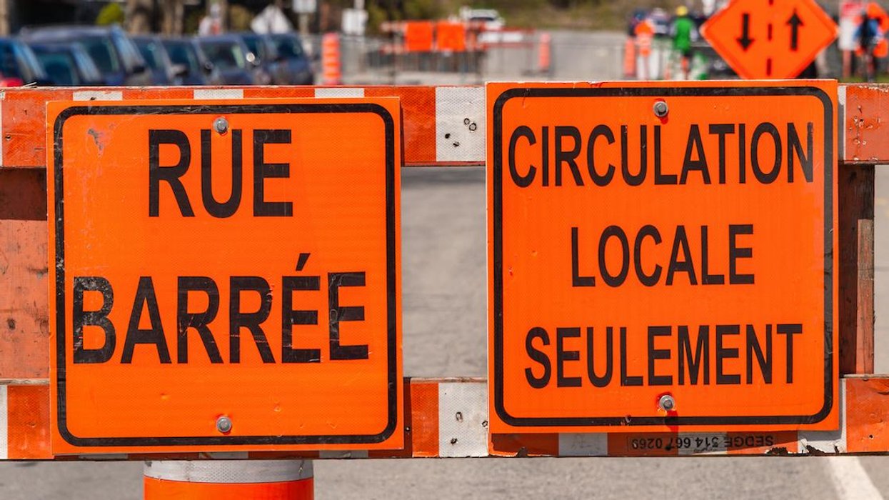 Road closure sign on a Montreal street.