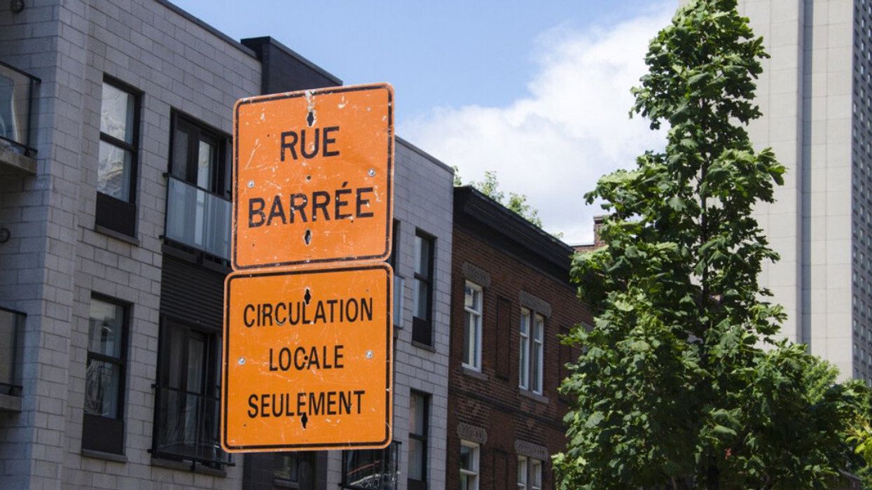 Road closure signs in Montreal.