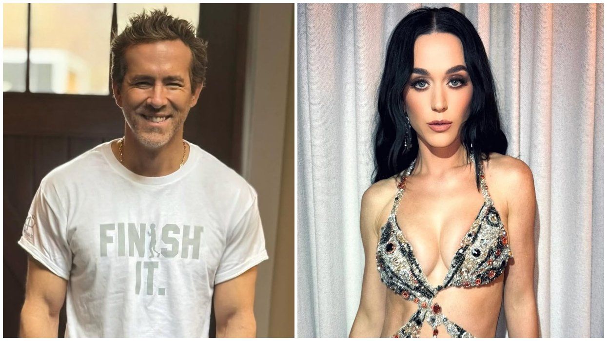 Ryan Reynolds wears a Terry Fox shirt. Right: Katy Perry poses for Instagram photo.