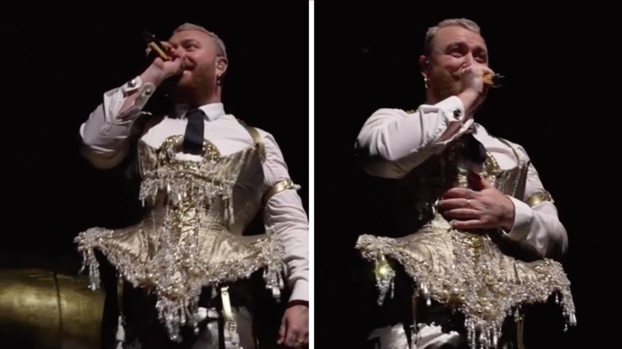 Sam Smith speaking to the crowd during their Gloria Tour show in New York City.