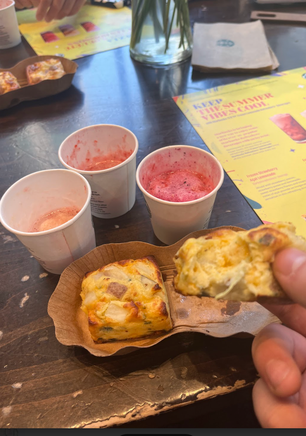 Samples of all three new drinks as well as the new baked menu item.