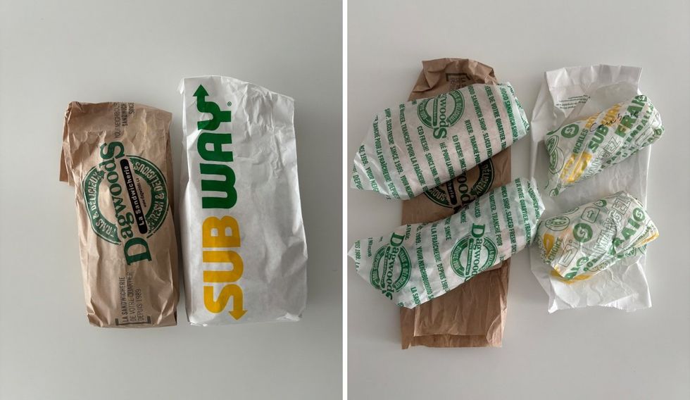 Sandwiches from Dagwoods and Subway.