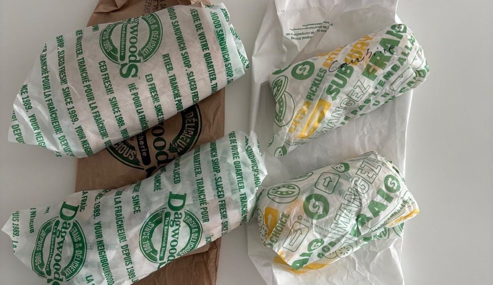 Sandwiches from Dagwoods and Subway.