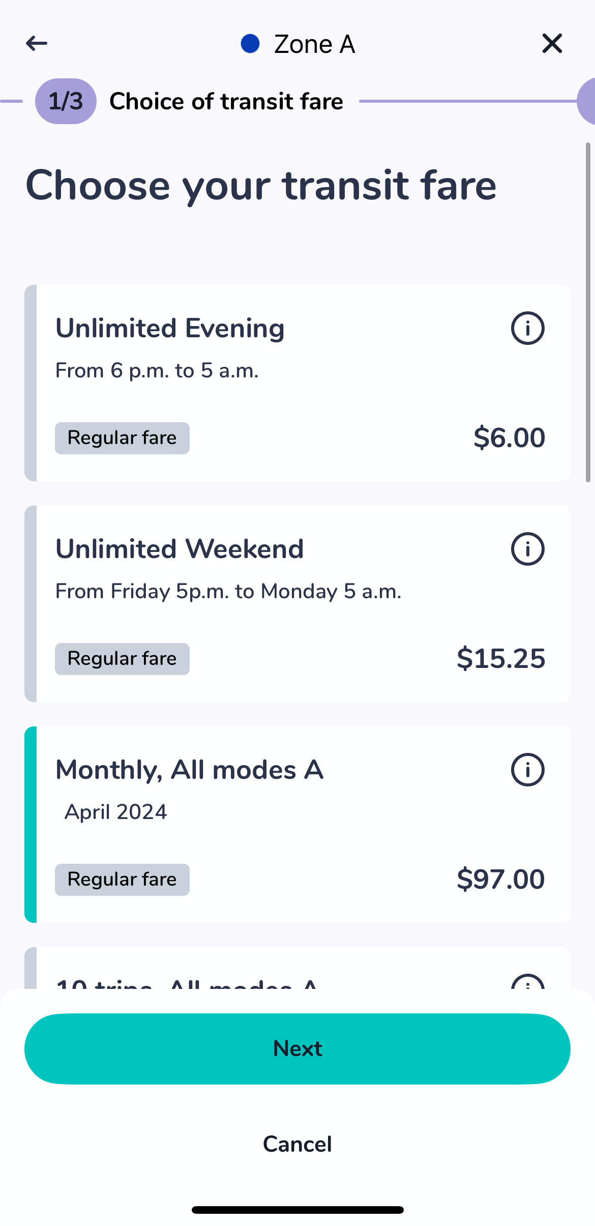 Screenshot of the Chrono app, which Montrealers can now use to reload their OPUS cards.