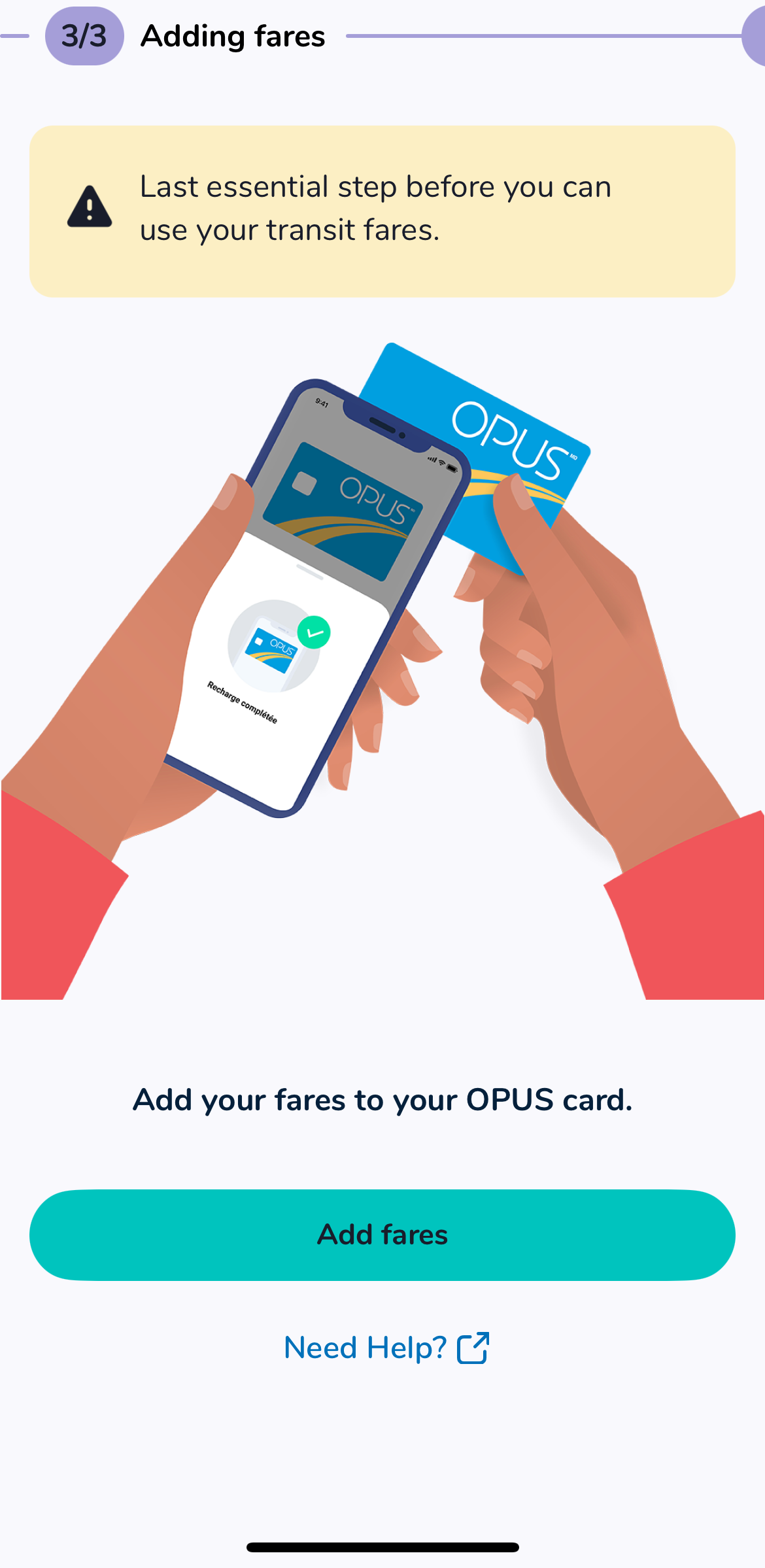 Screenshot of the Chrono app, which Montrealers can now use to reload their OPUS cards.