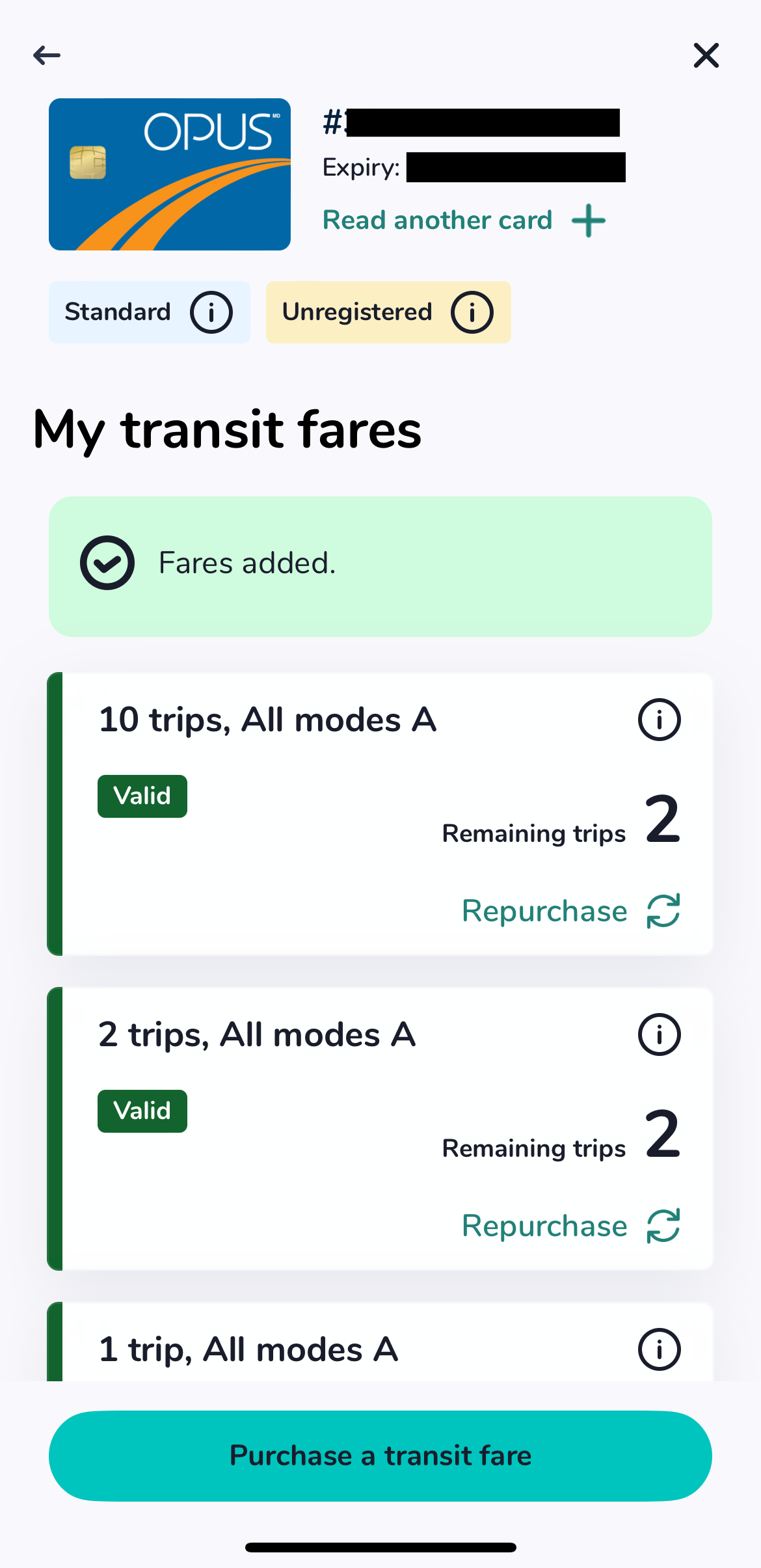 Screenshot of the Chrono app, which Montrealers can now use to reload their OPUS cards.