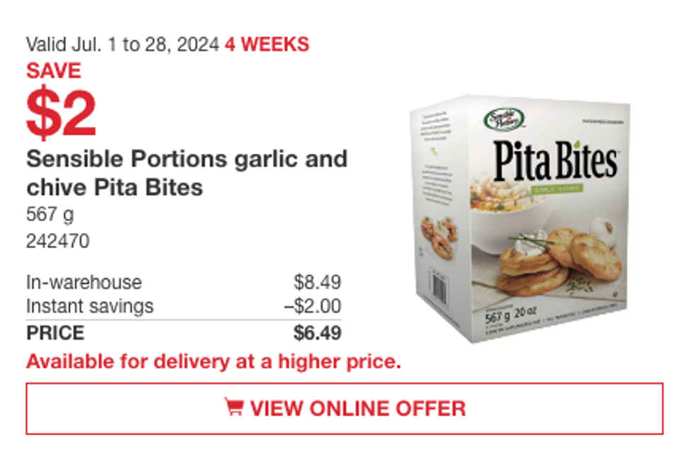 Sensible Portions Pita Bites on sale at Costco.