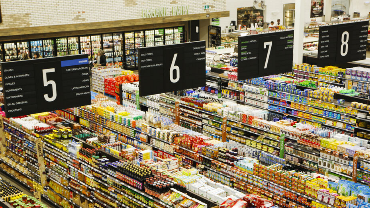 Several aisles in a grocery store in Toronto.