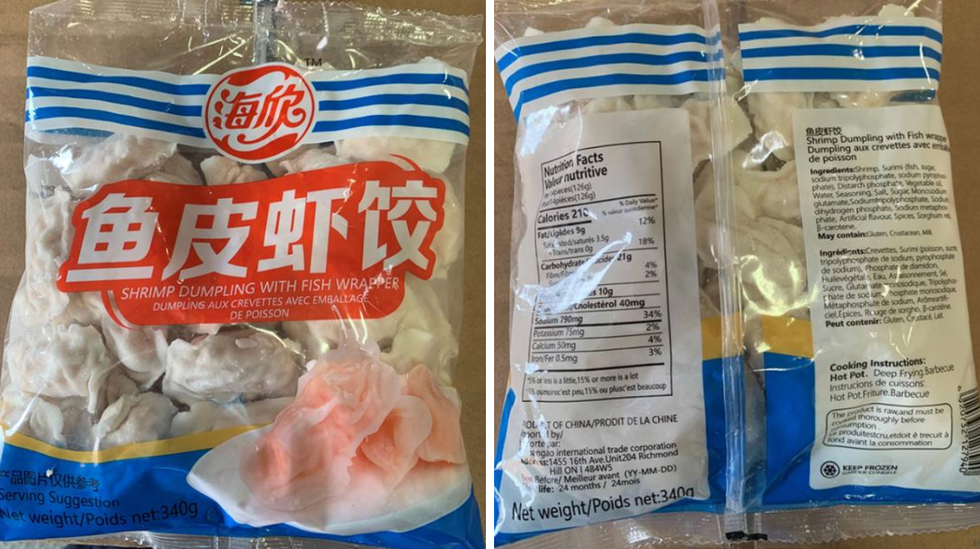 Shrimp dumpling with fish wrapper.