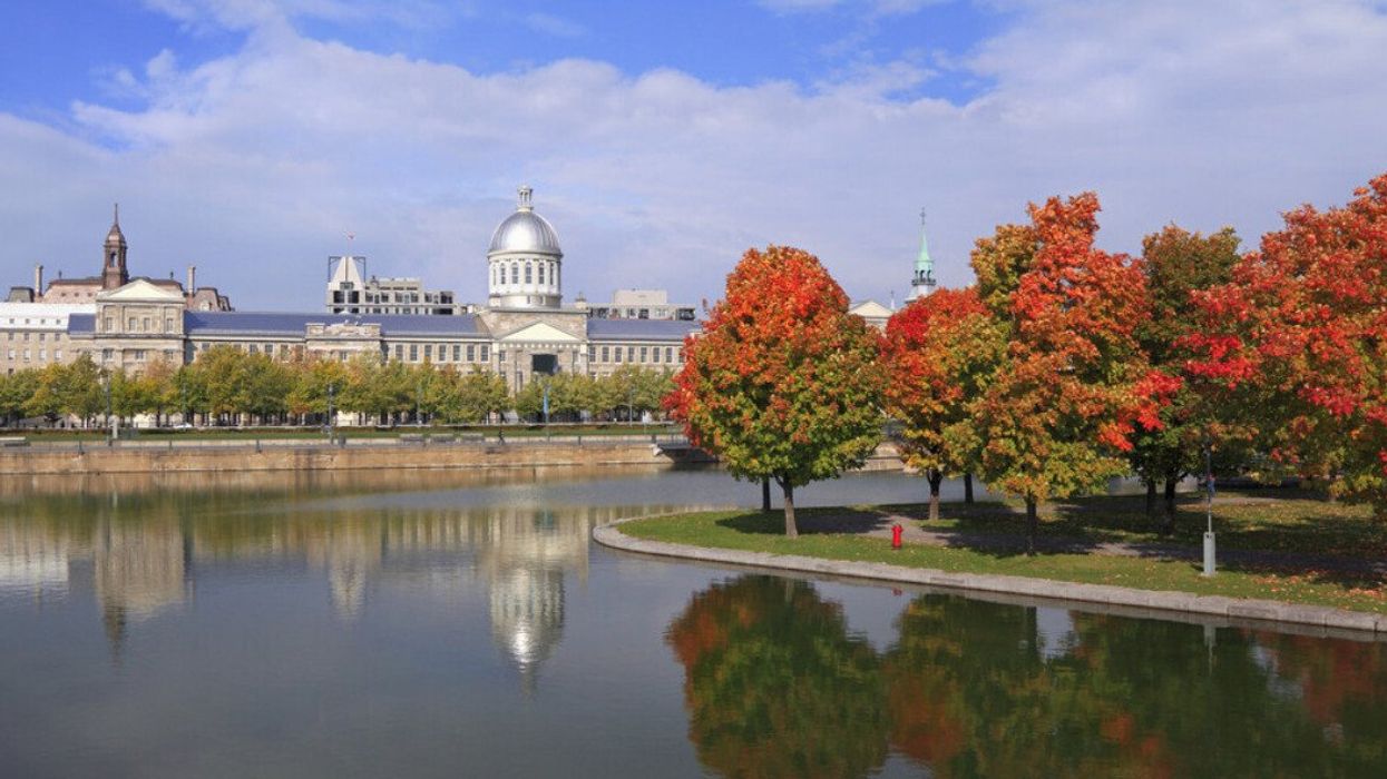 Skyline of Old Montreal during autumn.