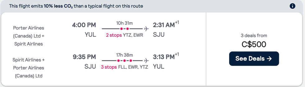 Skyscanner flights from Montreal to Puerto Rico with Porter and Spirit Airlines.\u200b