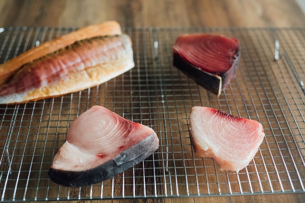 Slices of fish.