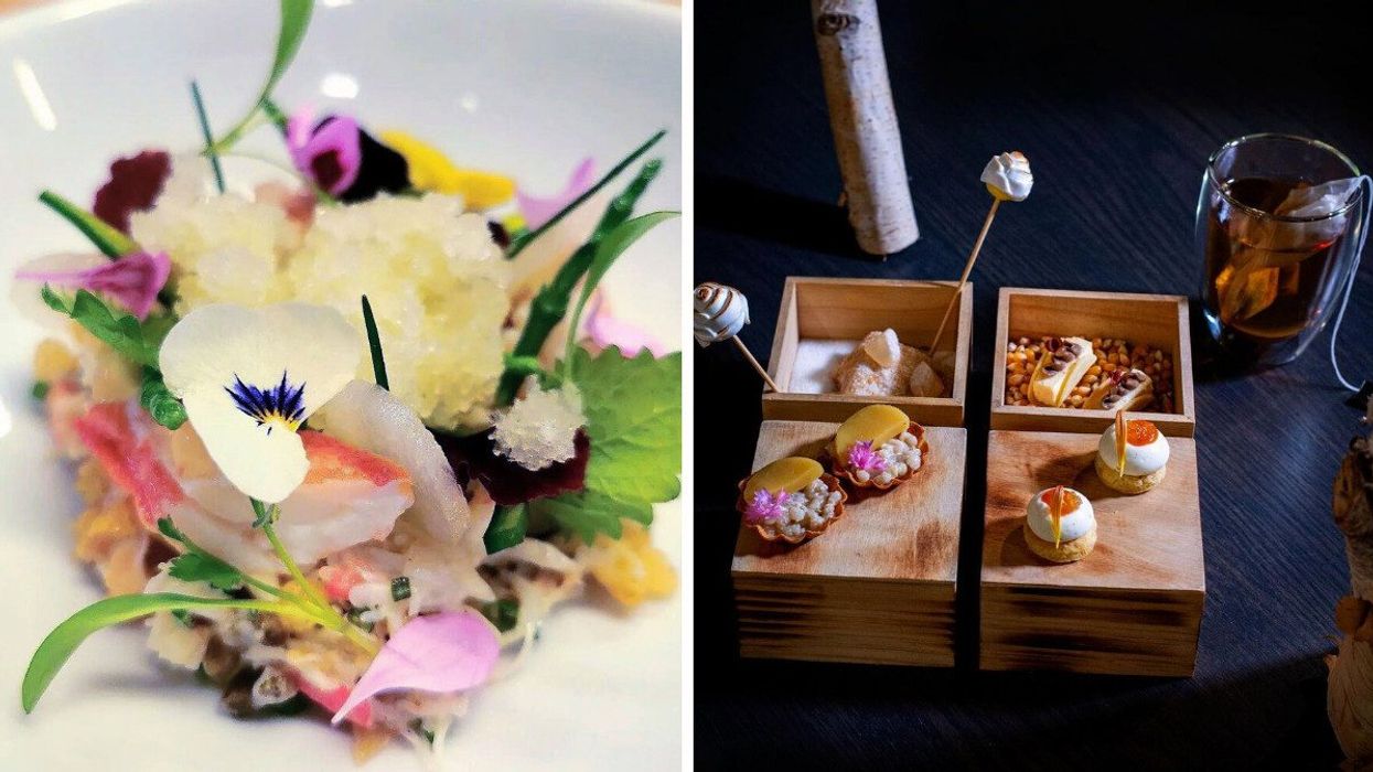Snow crab with bergamot at Bouillon Bilk. Right: Dessert platter from Tanière³.